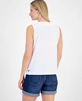 Nautica Jeans Women's Cotton Scalloped-Trim Sleeveless Top