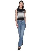 Karl Lagerfeld Paris Women's Striped Crystal-Button Sleeveless Sweater