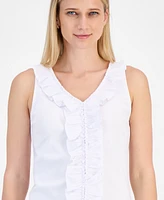 Nautica Jeans Women's Cotton Ruffled V-Neck Tank Top
