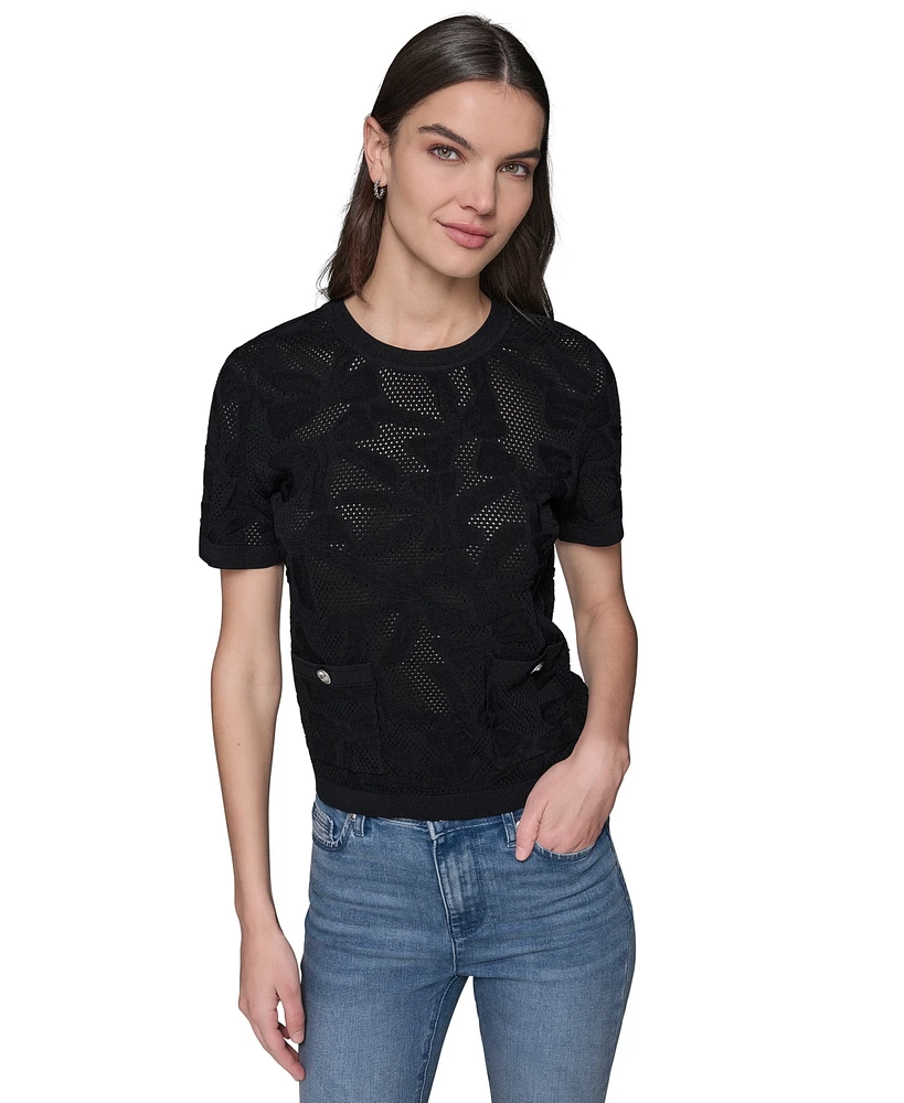 Karl Lagerfeld Paris Women's Bow-Stitch Short-Sleeve Sweater