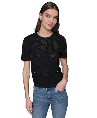 Karl Lagerfeld Paris Women's Bow-Stitch Short-Sleeve Sweater