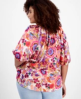 Liverpool Los Angeles Plus Printed Short-Sleeve Blouse
