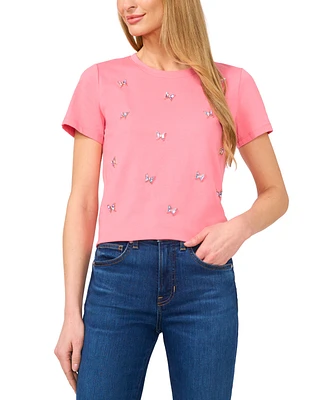 CeCe Women's Cotton Butterfly-Gem Short-Sleeve Tee
