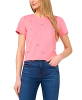 CeCe Women's Cotton Butterfly-Gem Short-Sleeve Tee