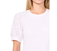 CeCe Women's Mixed-Media Puff-Sleeve Top