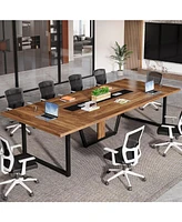 Tribesigns 94.5-Inch Conference Table for 10 People, Industrial 8 Ft Meeting with Two Grommets, Rectangular Podcast Training Home Offi