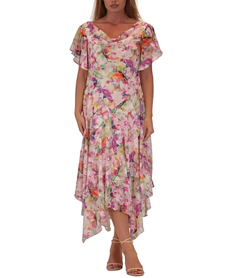 Robbie Bee Plus Printed Flutter-Sleeve Midi Dress