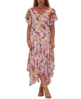 Robbie Bee Plus Printed Flutter-Sleeve Midi Dress
