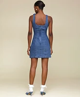Avec Les Filles Women's Floral Applique Denim Mini Dress
