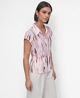 Dkny Petite Printed Knit Cap-Sleeve Shirt