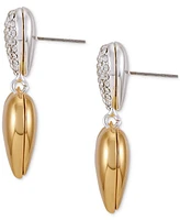 Guess Two-Tone Pave Crystal Heart Drop Earrings