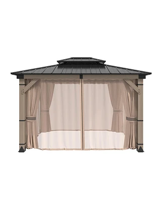 Mondawe 12 Ft. W x Ft. D Solid Cedar Wood Patio Gazebo with Curtains and Mesh Screens