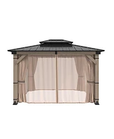 Mondawe 12 Ft. W x Ft. D Solid Cedar Wood Patio Gazebo with Curtains and Mesh Screens