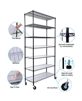 7 Tier Metal Shelf Wire Shelving Unit, 2450lbs Heavy Duty Adjustable Storage Rack with Wheels & Shelf Liners