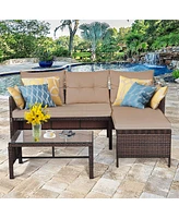3PC Patio Sofa Set Outdoor Sectional Conversation Set Rattan Wicker