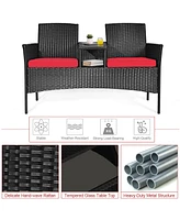 Costway Patio Rattan Conversation Set Seat Sofa Cushioned Loveseat Chairs