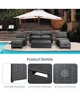 6PCS Patio Rattan Furniture Set Space Saving Cushioned Fully Assembled
