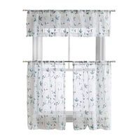 Kate Aurora Floral Embroidered Sheer Rod Pocket Kitchen Curtain Tier & Valance Set - 58 in. W x 15 L, Aqua