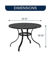 40 Inches Outdoor Metal Dining Table with Umbrella Hole Round Patio Bistro Table, Black