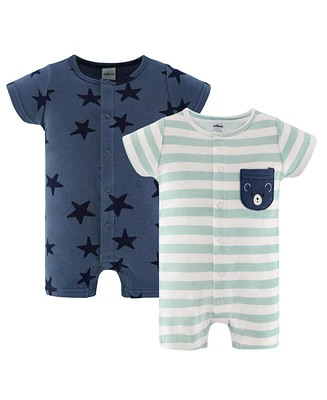 The Peanutshell Baby Boys Rompers - 2 Pack, Blue Stars