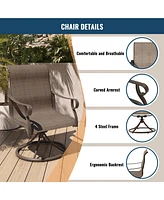 Swivel Textilene Metal Outdoor Patio Dining Chair in Light Taupe (Set of 2)