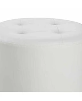 Tufted Round Swivel Ottoman in Leather for Living Room