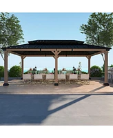 Mondawe 20 ft. x 12 ft. Outdoor Fir Solid Wood Frame Patio Gazebo Canopy Tent Shelter with Galvanized Steel Hardtop Pavilion