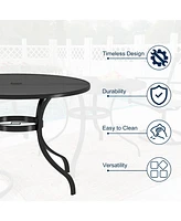 40 Inches Outdoor Metal Dining Table with Umbrella Hole Round Patio Bistro Table, Black