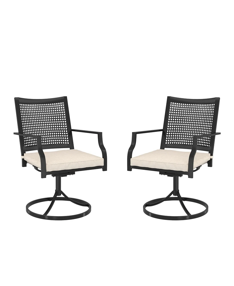 Outdoor Metal Swivel Chairs Set of 2 Patio Dining Chair with Cushion Furniture Set for Garden Backyard Bistro, Small Grid, Black