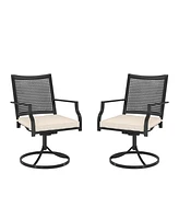 Outdoor Metal Swivel Chairs Set of 2 Patio Dining Chair with Cushion Furniture Set for Garden Backyard Bistro, Small Grid, Black