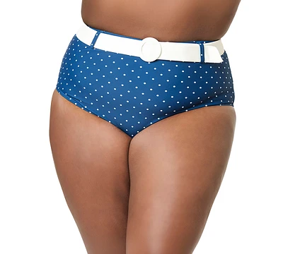 Unique Vintage Plus High Waisted Belted Redondo Swim Bottoms