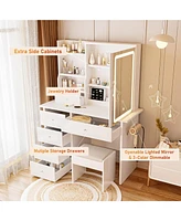Dyhome Vanity Desk with Sliding Mirror and Led Lights & Charging Station