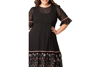 Kiyonna Plus Mesmerizing Embroidered Cocktail Midi Dress
