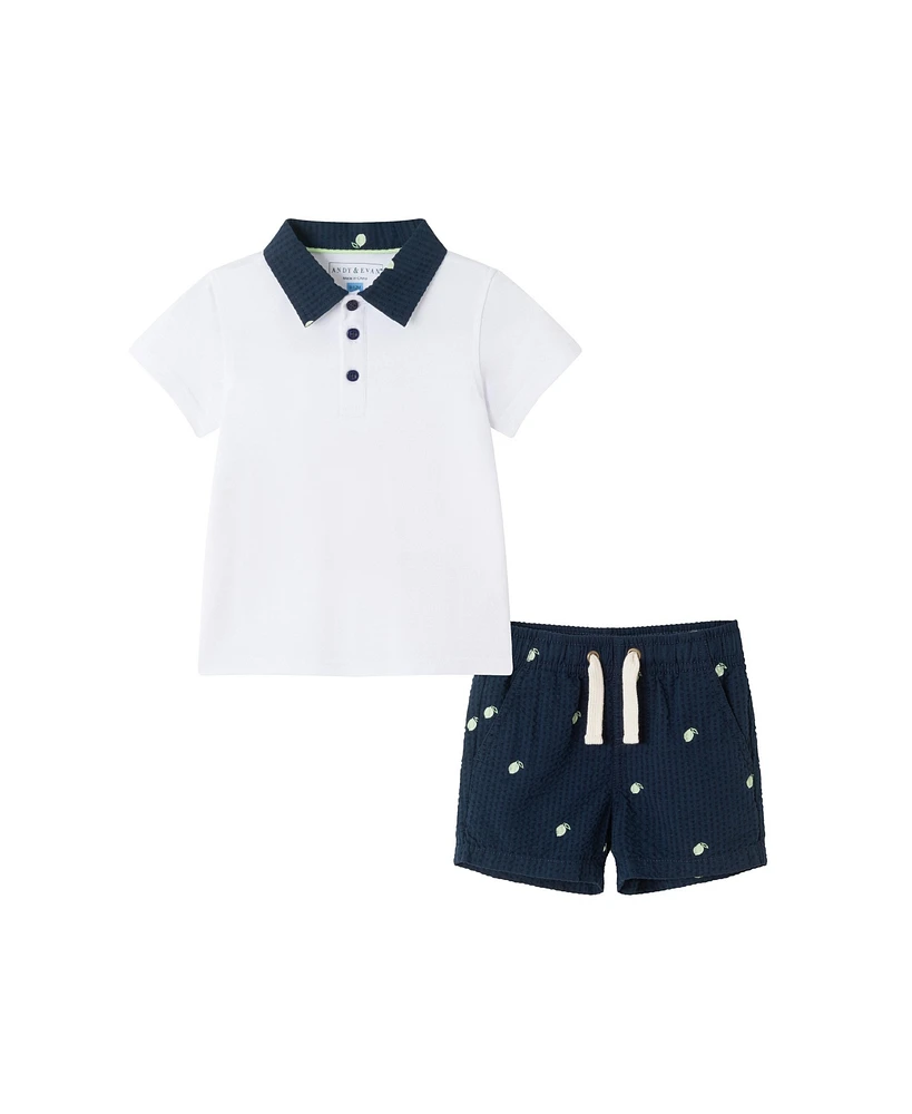 Andy & Evan Baby Boys White Polo Seersucker Limes Short Set