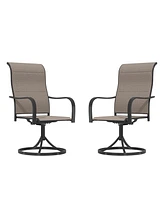 Patio Dining Chairs Textilene High Back Outdoor Swivel Rocker Set with All Weather Frame, Beige, Set of 2