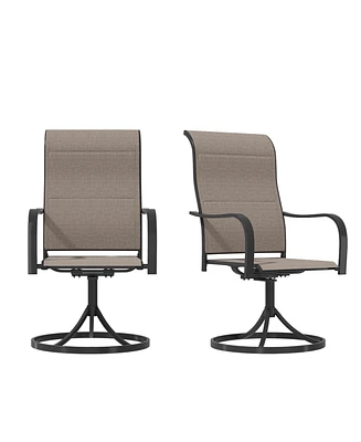 Patio Dining Chairs Textilene High Back Outdoor Swivel Rocker Set with All Weather Frame, Beige, Set of 2
