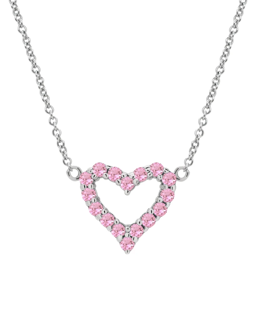 Lab Grown Pink Sapphire Open Heart Pendant 18" Necklace (3/4 ct. t.w.) in Sterling Silver