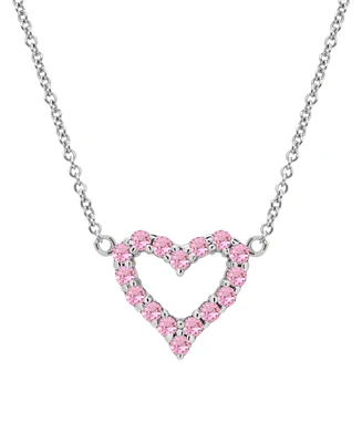 Lab Grown Pink Sapphire Open Heart Pendant 18" Necklace (3/4 ct. t.w.) in Sterling Silver
