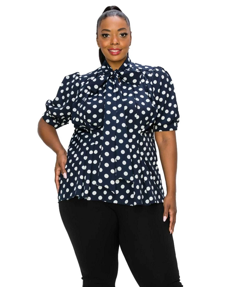 L I V D Plus Minnie Polka Dot Tie Neck Blouse