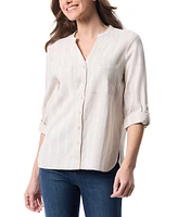 Gloria Vanderbilt Women's Sabina Linen Split-Neck Shirt