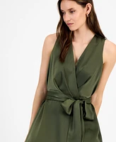 Anne Klein Women's Surplice Handkerchief-Hem Sleeveless Midi Dress