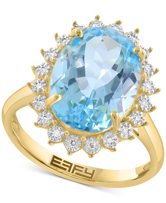 Effy Collection Diamond (1/10 ct. t.w.) & Sky Blue Topaz (6-1/2 ct. t.w.) Ring in 14K Yellow Gold