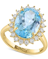 Effy Collection Diamond (1/10 ct. t.w.) & Sky Blue Topaz (6-1/2 ct. t.w.) Ring in 14K Yellow Gold