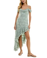 City Studios Juniors' Textured Draped High-Low Dress