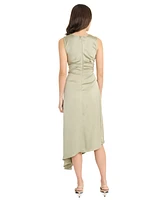 Luxely Women's Ruched Asymmetrical Midi Dress