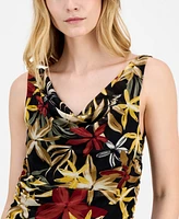 Anne Klein Women's Printed Ruched Draped-Neck Mesh Top