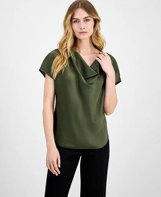 Anne Klein Women's Solid Cowlneck Short-Sleeve Blouse