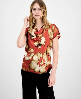 Anne Klein Petite Short-Sleeve Cowlneck Blouse