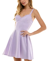 City Studios Juniors' Daisy-Trim Sleeveless Fit & Flare Mini Dress
