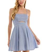 City Studios Juniors' Glitter Sleeveless Fit & Flare Mini Dress